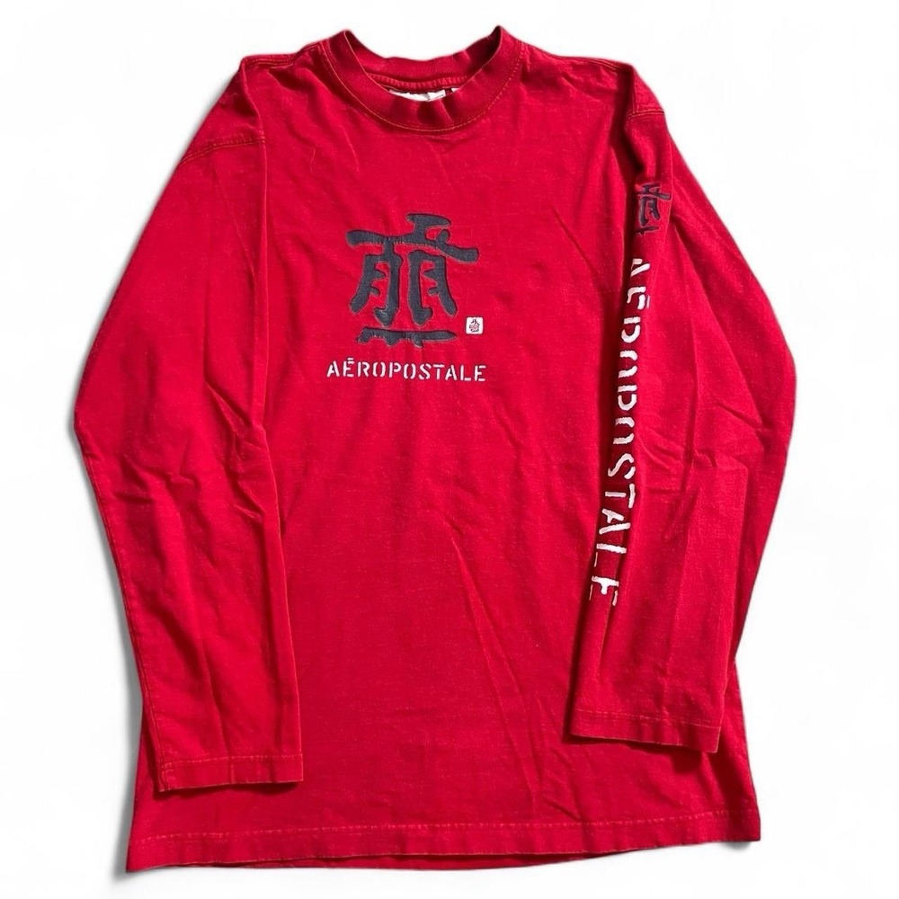 Aeropostale Red Long Sleeve T-Shirt Size Small Y2K Vintage Surf Skate